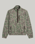 Free Fly Men's Ashridge Fleece Half Zip in Vintage Camo Oil Green, front view and back view