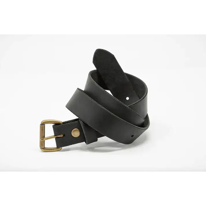Antique Brass Roller Buckle Belt - Black Latigo / 32 - Men’s Accessories