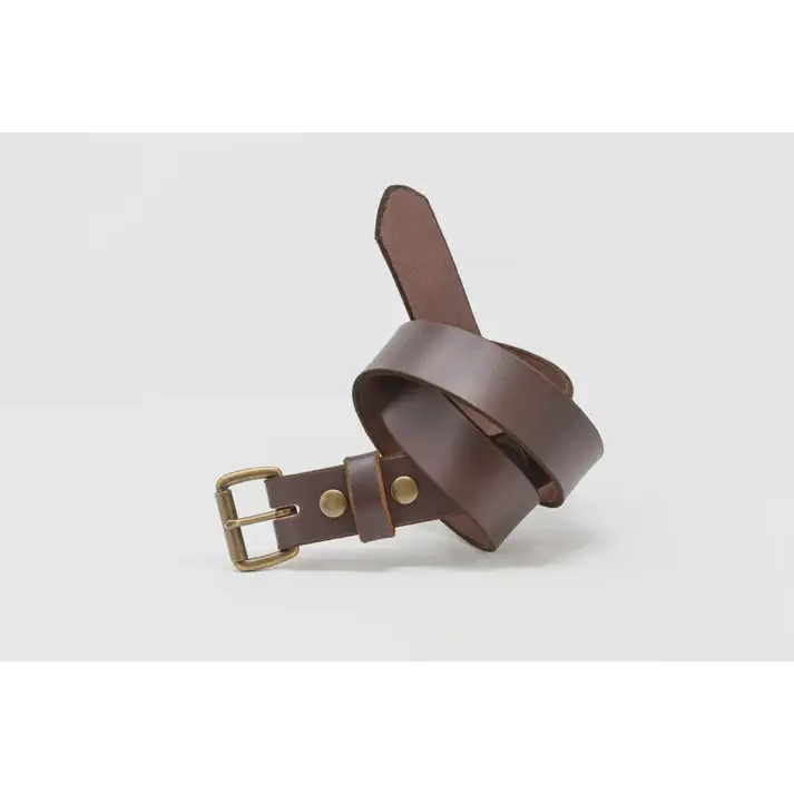 Antique Brass Roller Buckle Belt - Dark Brown English Bridle / 32 - Men’s Accessories