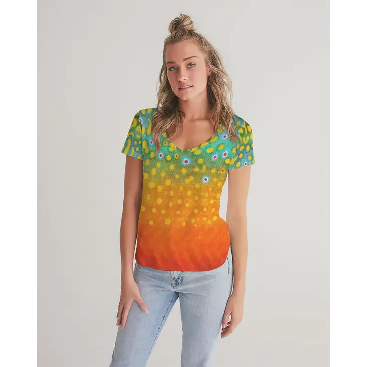 Yellow Sally Brook Trout V-Neck T-Shirt