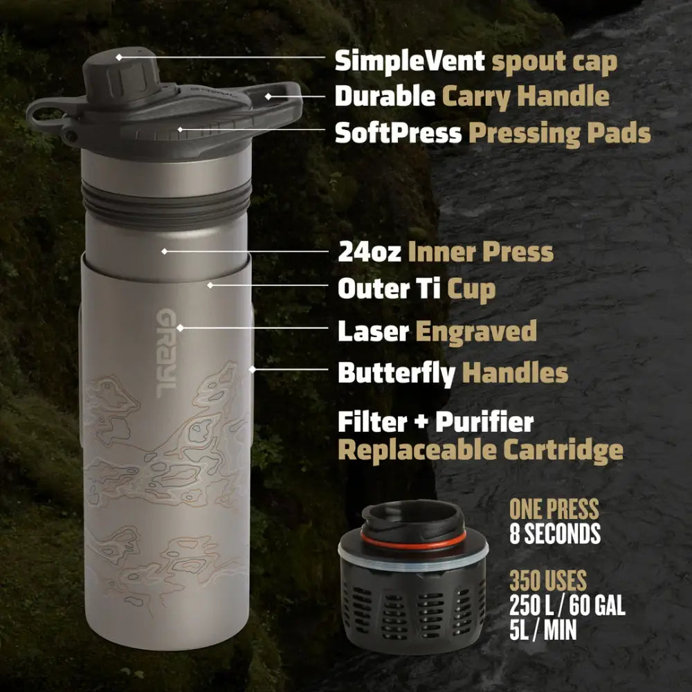 Grayl Geopress Ti Filter & Purifier - Camp Kitchen & Drinkware