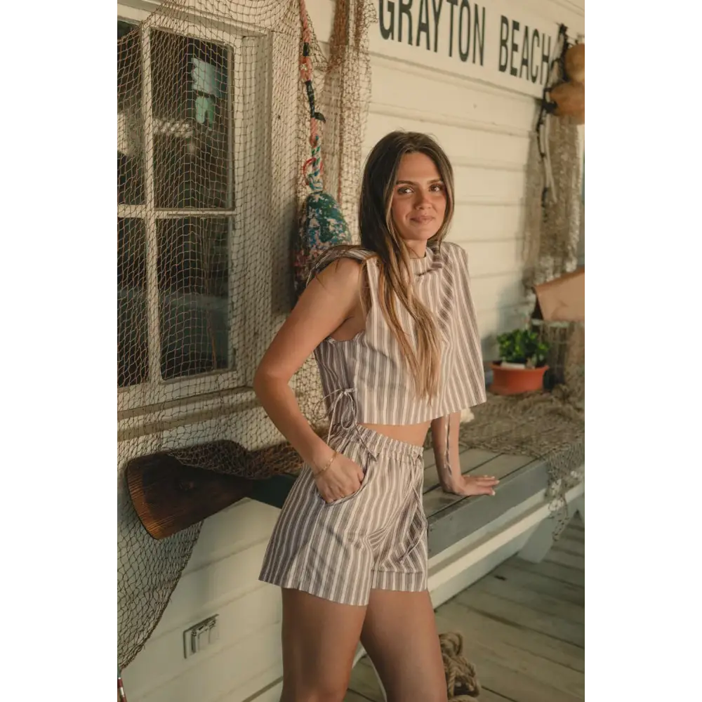 Grayton Striped Tank - Mocha / XS - Short Sleeves