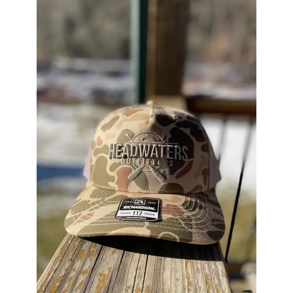 Richardson Headwaters Cross Paddle Logo 2025 Hats - 112 Trucker / Harvest Duck Camo/Light Tan - Richardson