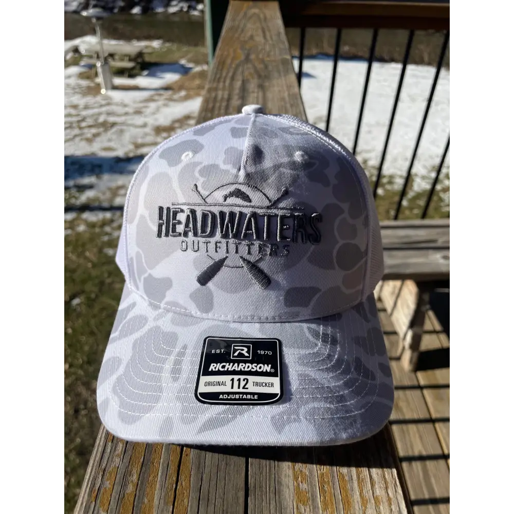 Richardson Headwaters Cross Paddle Logo 2025 Hats - 112 Trucker / Blizzard Duck Camo/White - Richardson