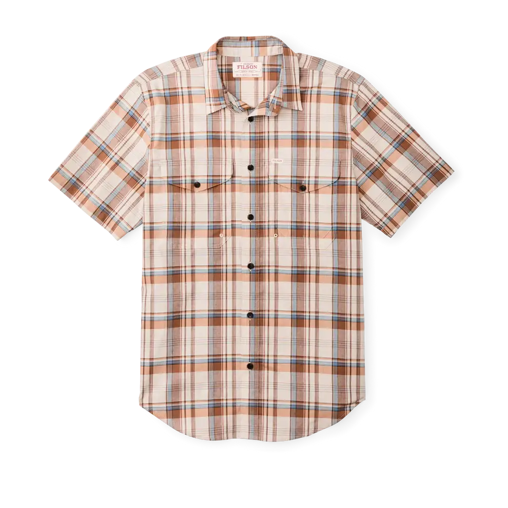 short sleeve twin lakes sport shirt - S / beige / rust plaid