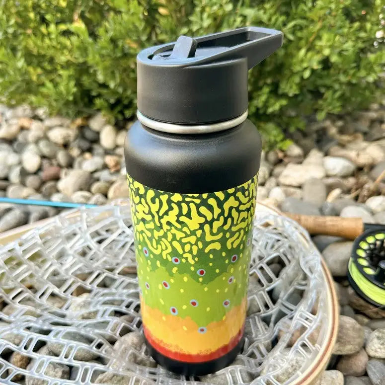 Trout Pattern 32oz Vacuum Insulated Bottle - Brook Trout / Black - Home Goods & Gifts