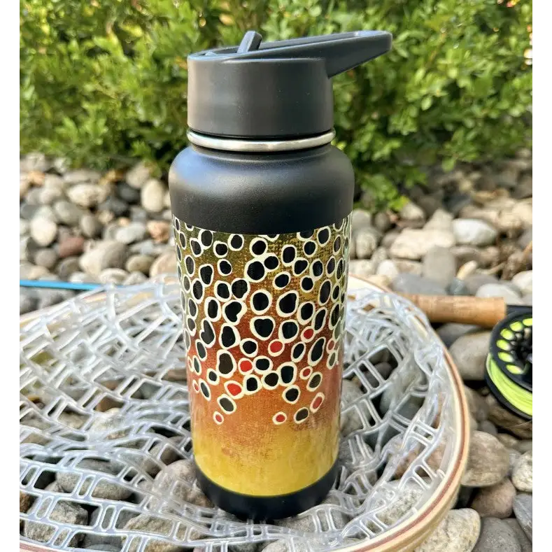Trout Pattern 32oz Vacuum Insulated Bottle - Brown Trout / Black - Home Goods & Gifts