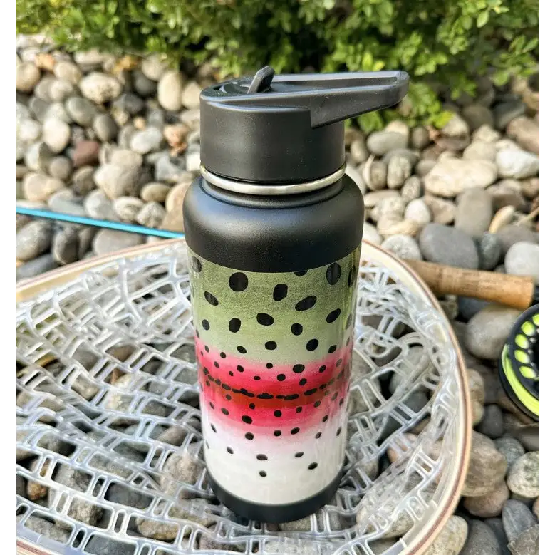 Trout Pattern 32oz Vacuum Insulated Bottle - Rainbow Trout / Black - Home Goods & Gifts