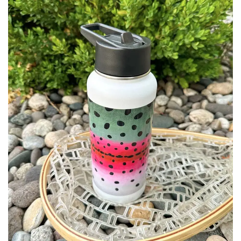 Trout Pattern 32oz Vacuum Insulated Bottle - Rainbow Trout / White - Home Goods & Gifts