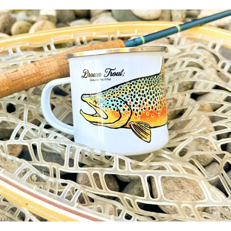 Trout Species Tin Camp Mug - Brown Trout - Home Goods & Gifts