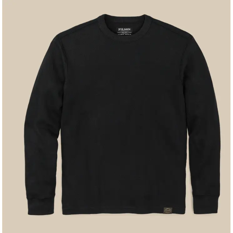 waffle knit thermal crewneck - L / Black
