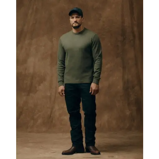 waffle knit thermal crewneck - S / mossy rock