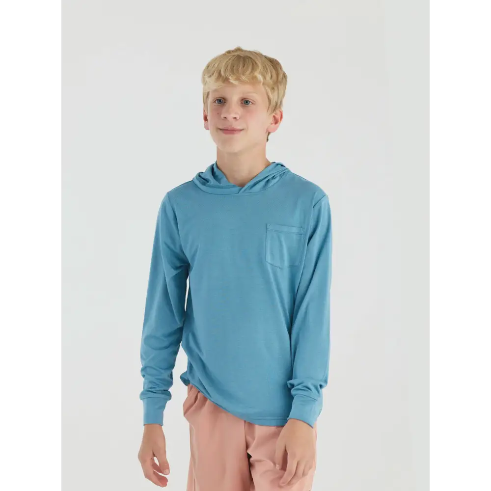 Youth Bamboo Shade Hoodie - Logo’d - Bluestone / S - Long Sleeves