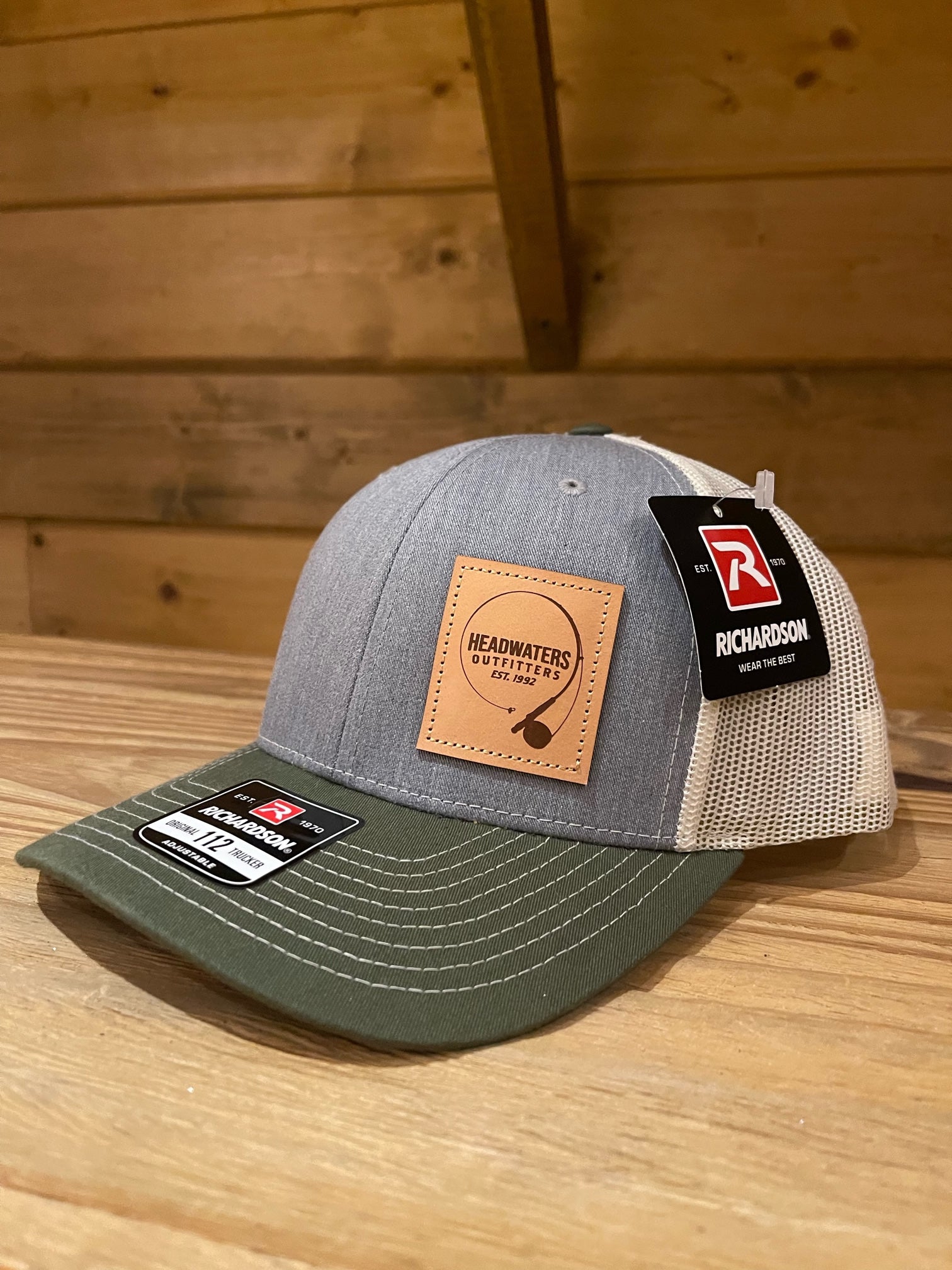 Richardson Hats Richardson Genuine Leather Fly Rod Logo Grey/Birch/Green / 112