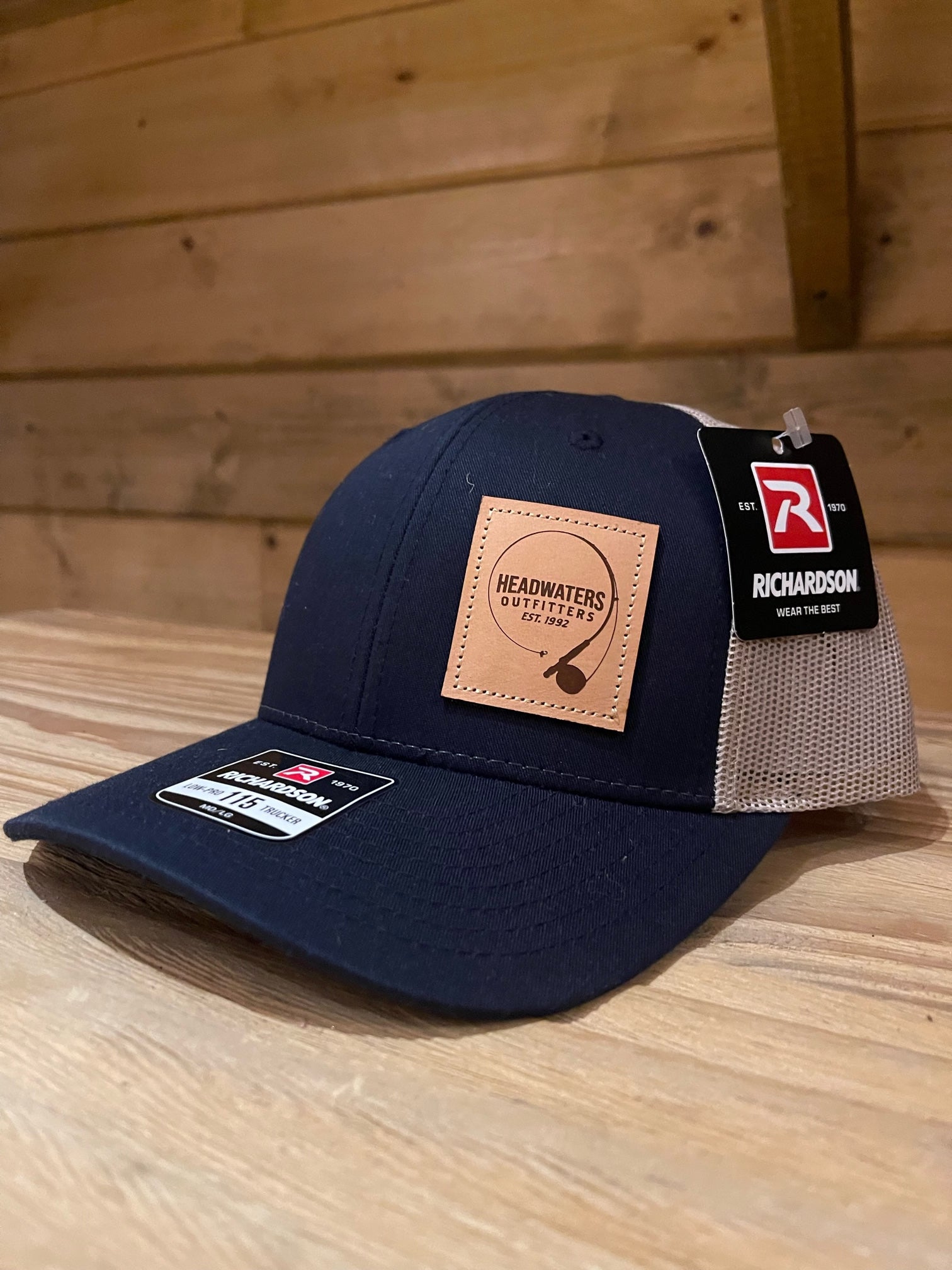 Richardson Hats Richardson Genuine Leather Fly Rod Logo Navy/Khaki / 115